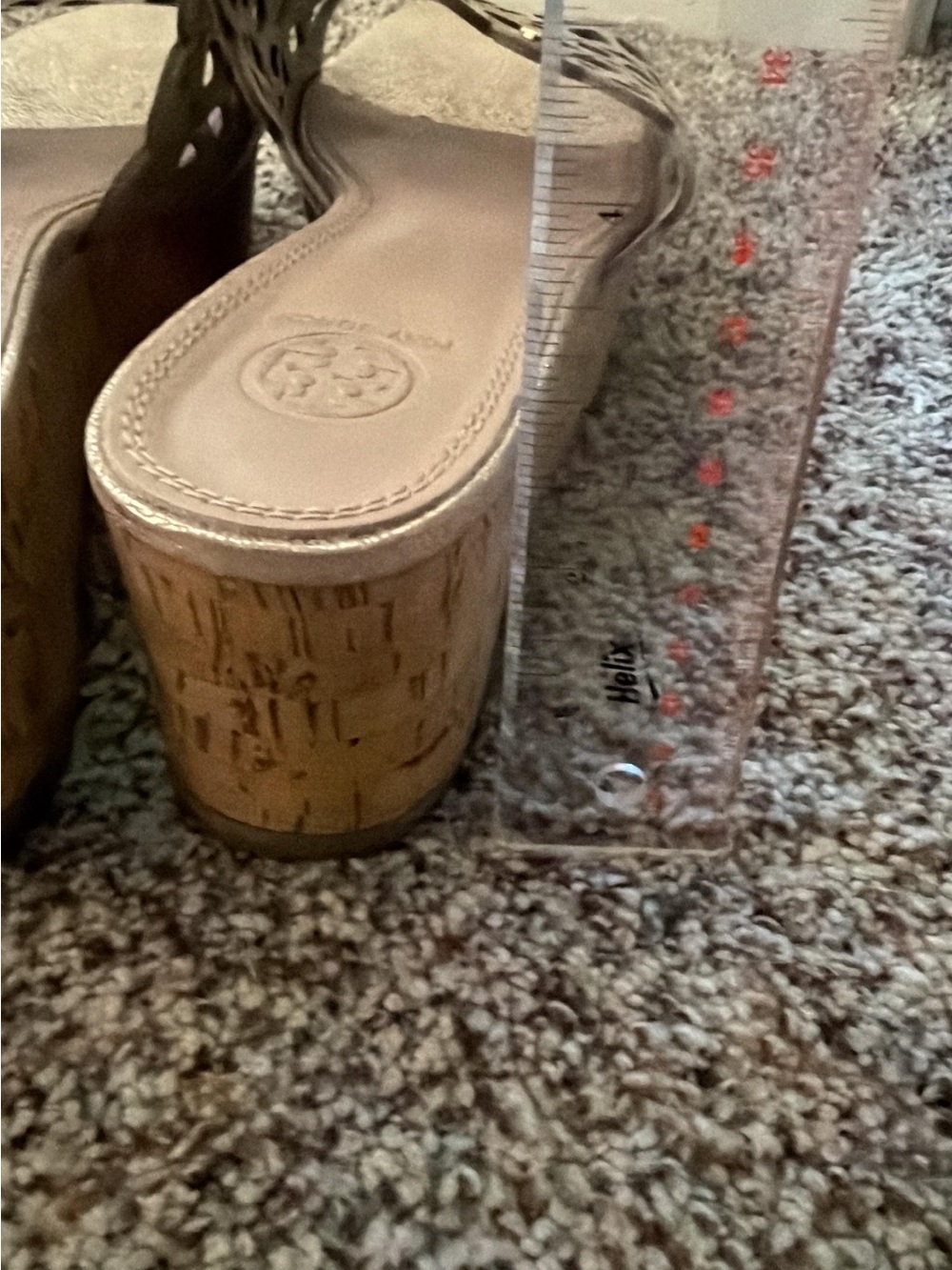 Tory Burch Metallic Gold Cutout Cork Wedge Sandals - Picture 4 of 7